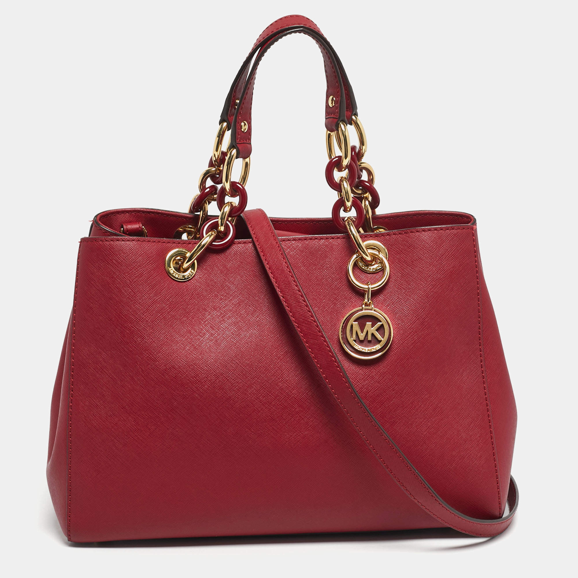 Pre Owned MICHAEL Michael Kors Red Leather Medium Cynthia Satchel