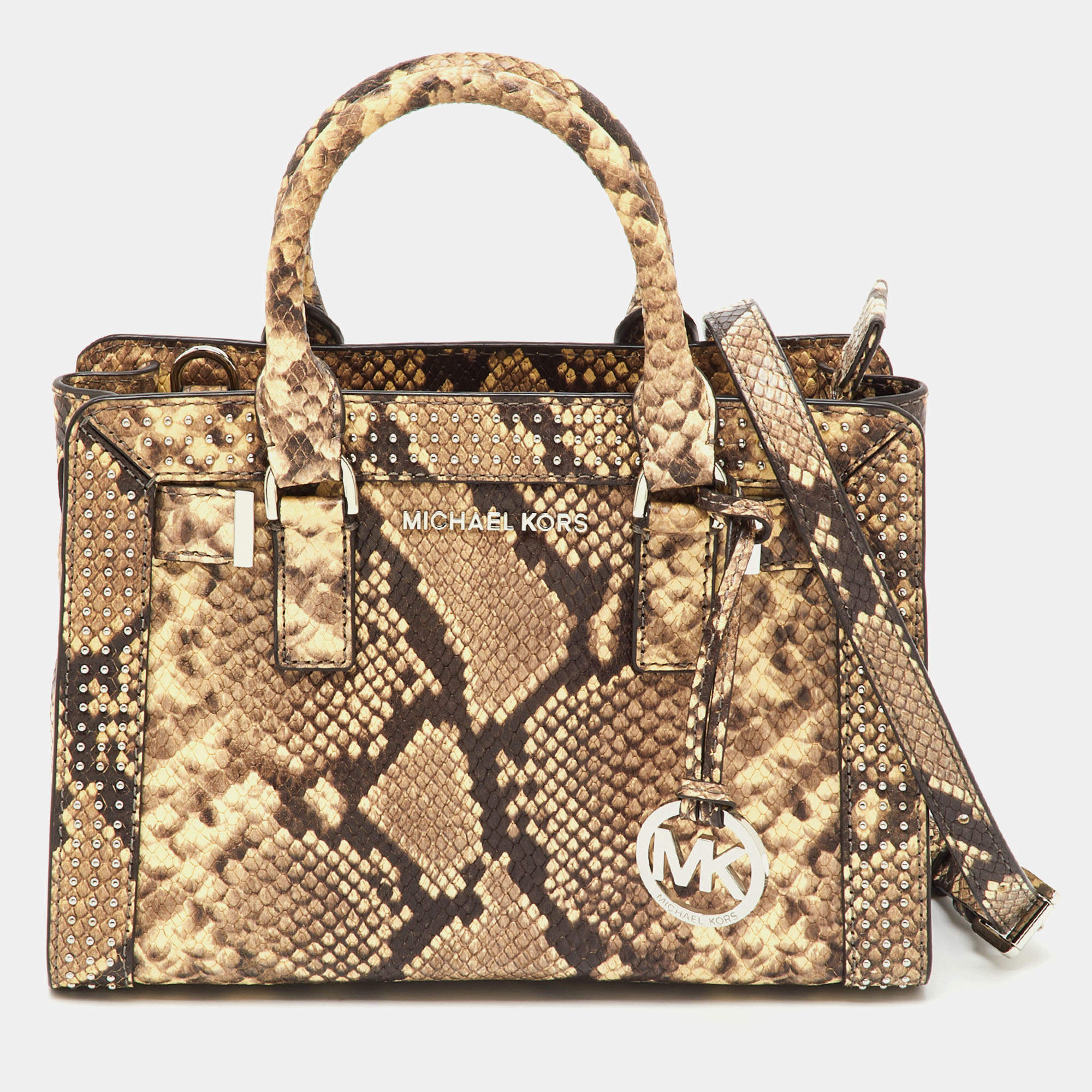 Pre Owned MICHAEL Michael Kors Multicolor Snakeskin Embossed Leather Small Dillon Satchel