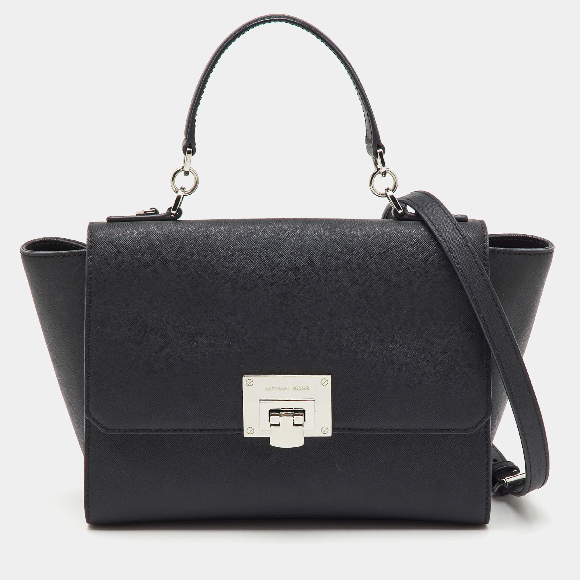 Pre Owned MICHAEL Michael Kors Black Saffiano Leather Callie Top Handle Bag