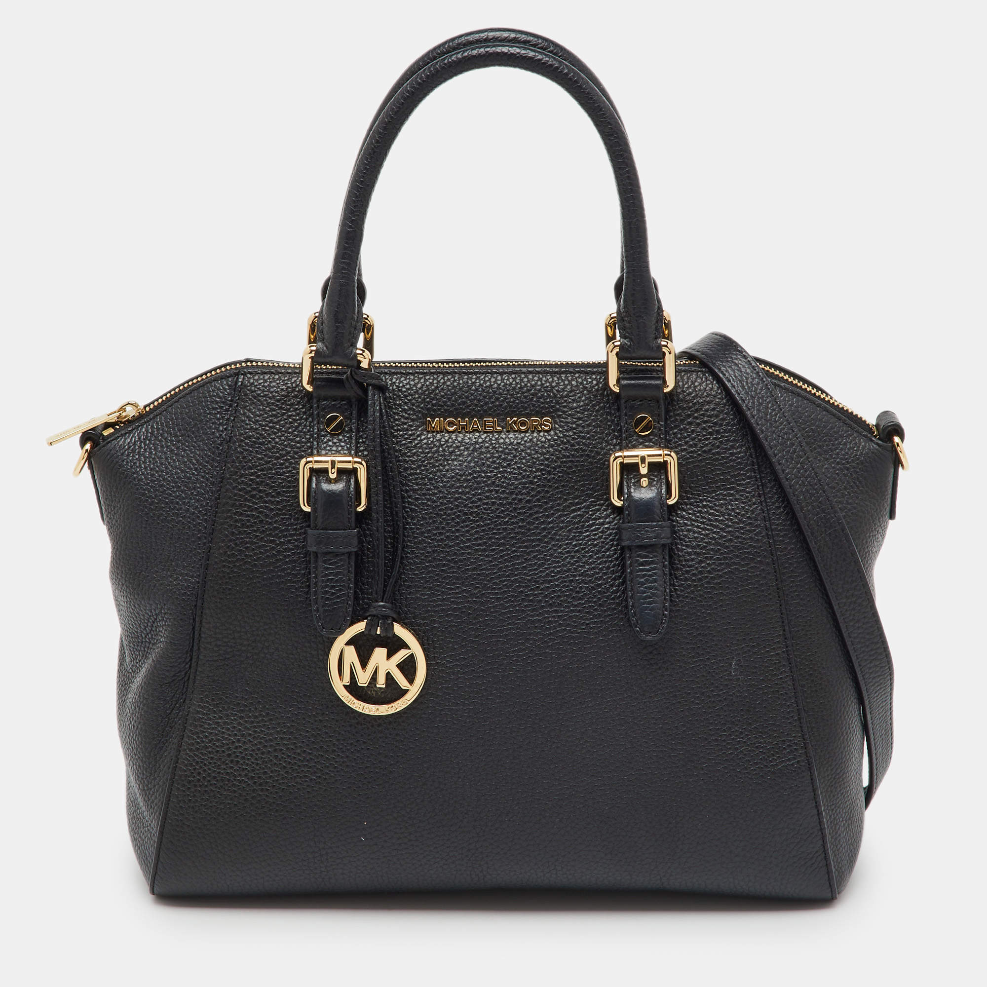 Pre Owned MICHAEL Michael Kors Black Leather LG TZ Zip Satchel