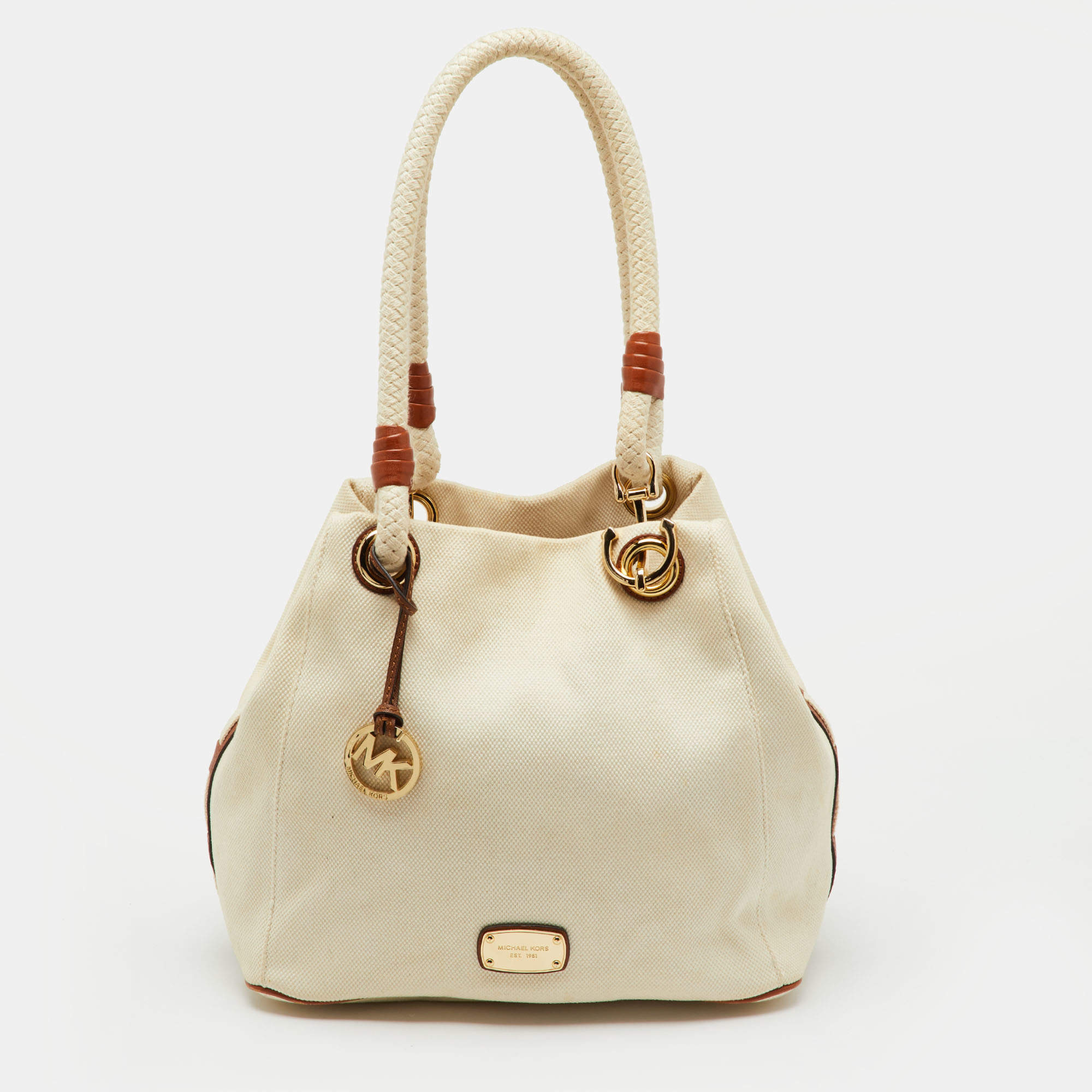 Pre Owned MICHAEL Michael Kors Off White Canvas Marina Anchor Rope Tote
