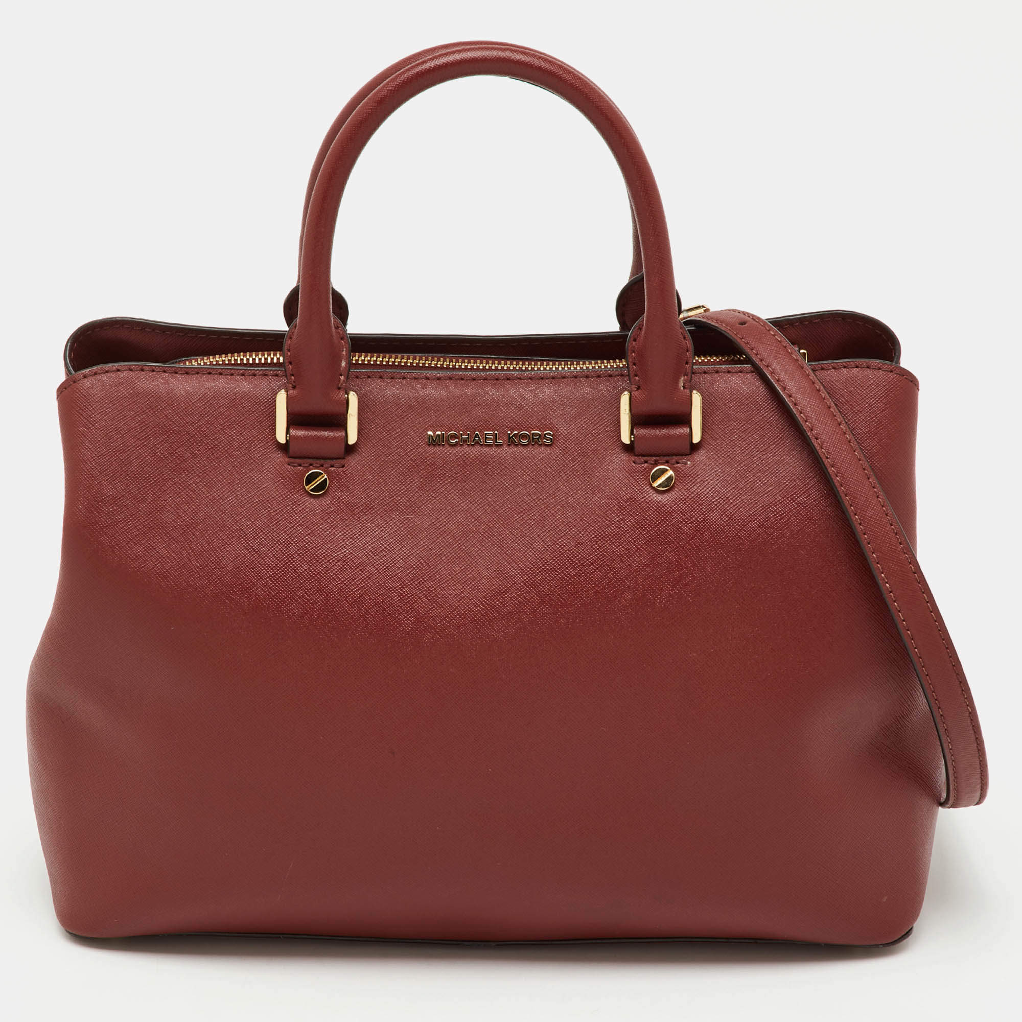 Pre Owned MICHAEL Michael Kors Brown Saffiano Leather Medium Savannah Satchel