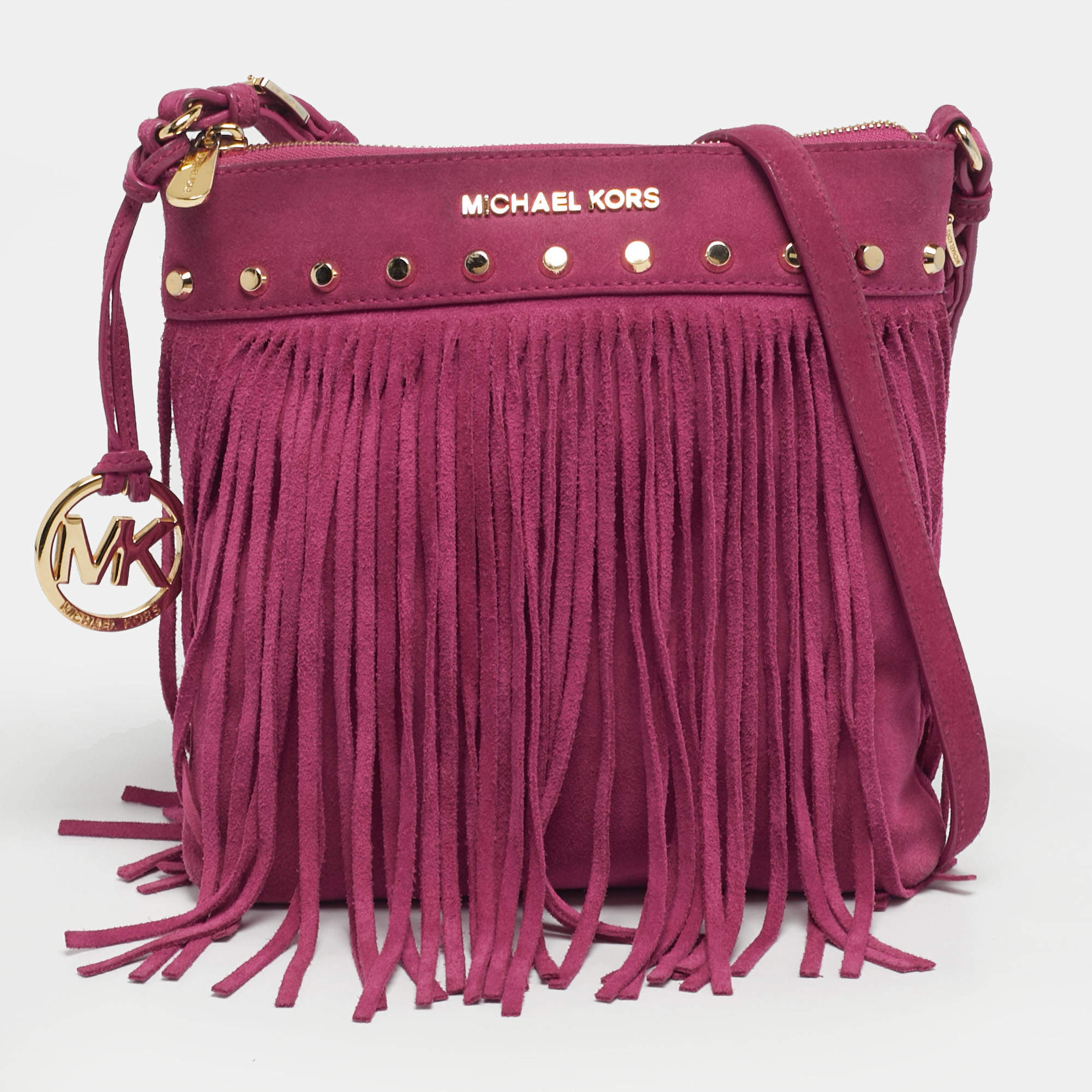 Pre Owned MICHAEL Michael Kors Billy Fuchsia Suede Fringe Crossbody Bag