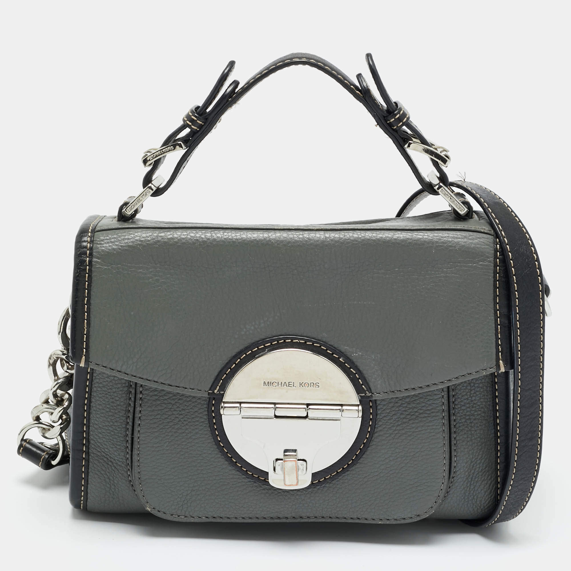Pre Owned MICHAEL Michael Kors Margot Grey/Black Leather Top Handle Bag