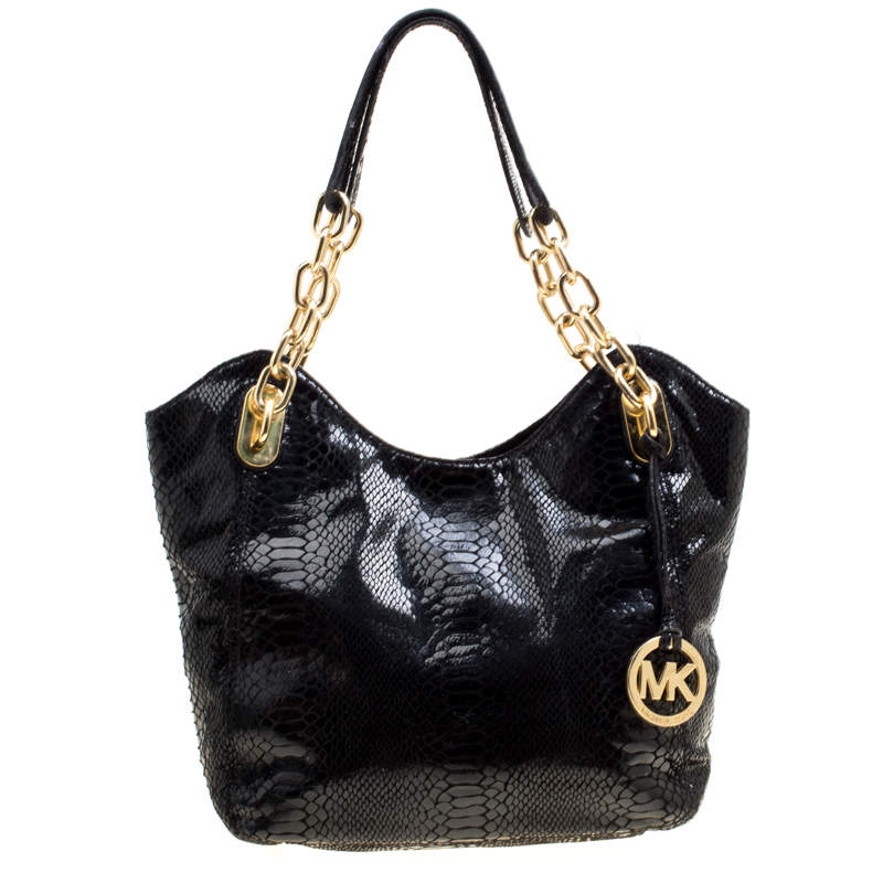 Michael Michael Kors Python Embossed Leather Medium Lilly Chain Tote ...