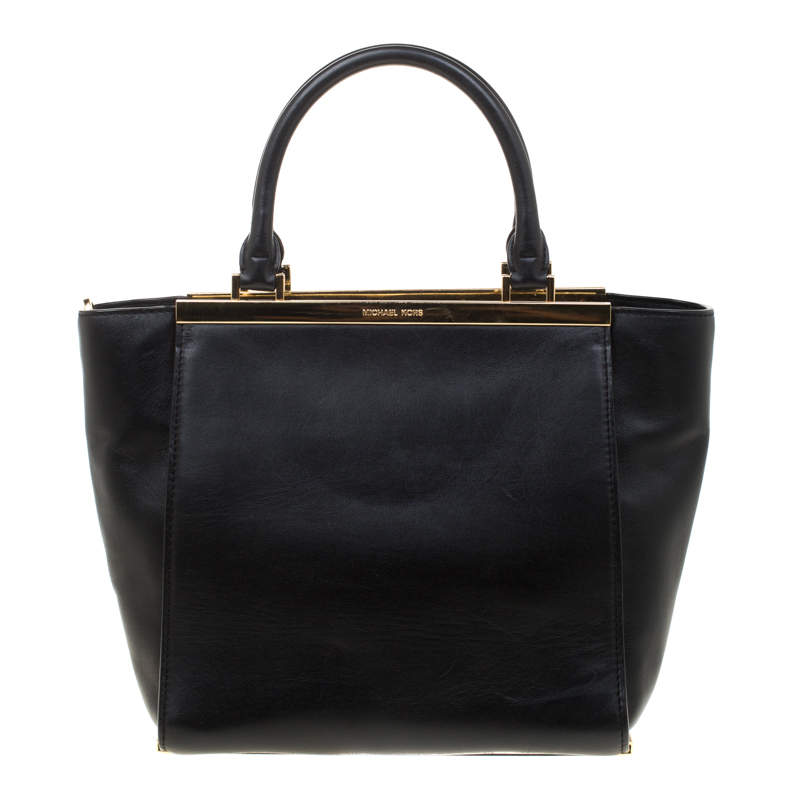 Pre Owned Michael Michael Kors Black Leather Top Handle Bag