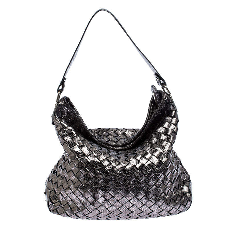 Pre Owned حقيبة مايكل كورس نيوباي جلد رصاصي ميتاليك