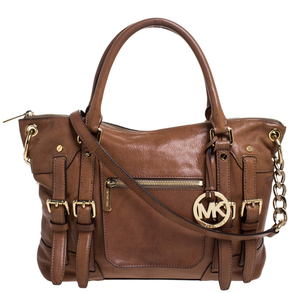Pre Owned MICHAEL Michael Kors Brown Leather Double Buckle Tote