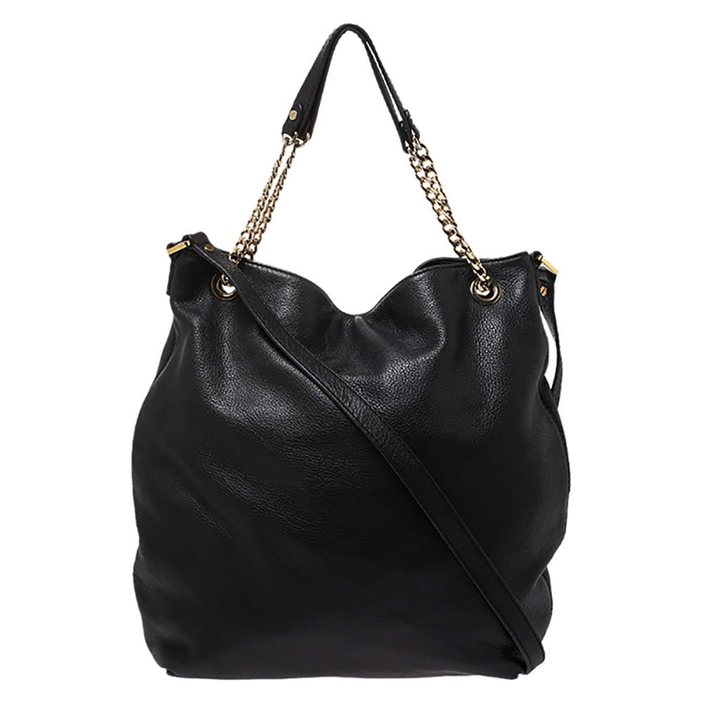 Pre Owned MICHAEL Michael Kors Black Leather Large Jet Set Chain Tote