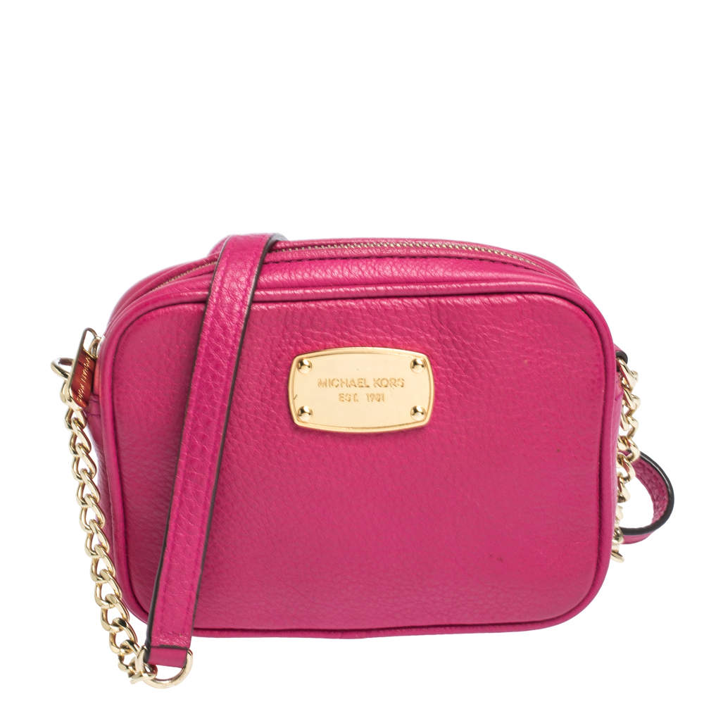 Pre Owned MICHAEL Michael Kors Magenta Leather Crossbody Bag