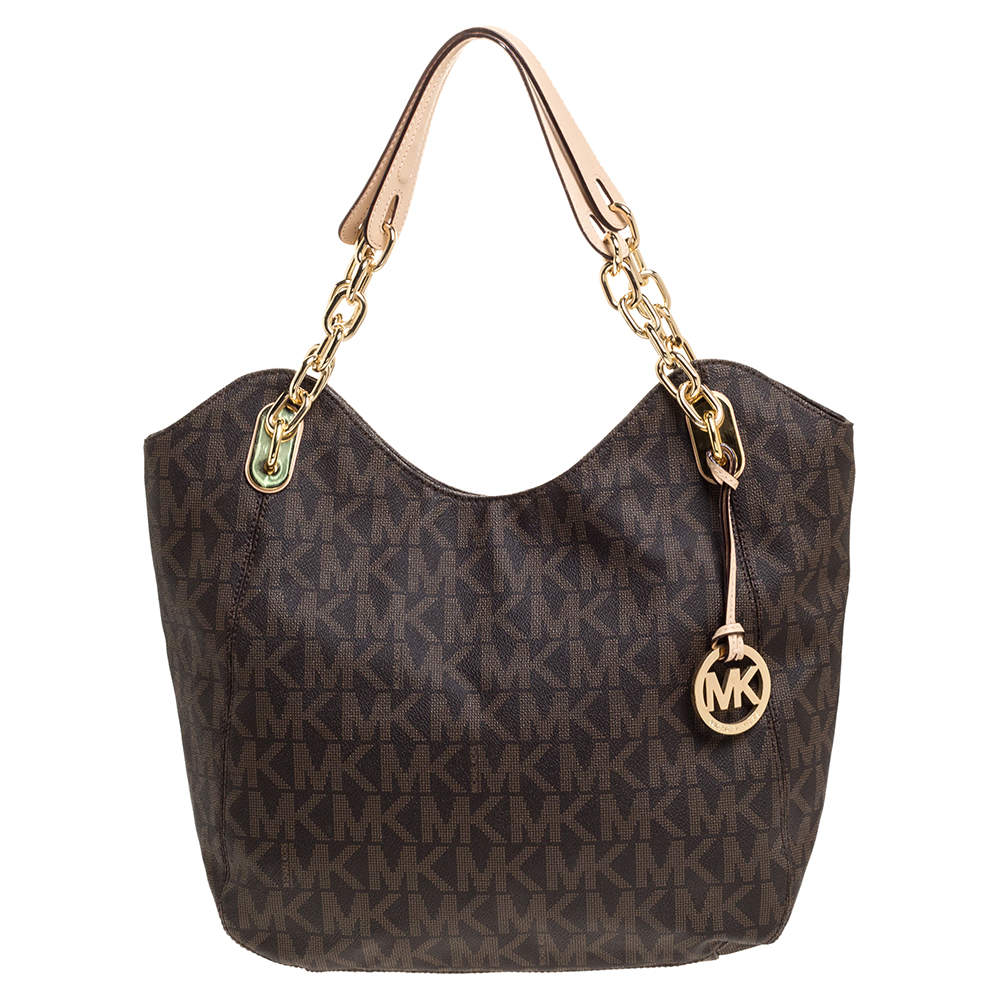 مملوكة مسبقًا Michael Michael Kors Brown Coated Canvas and Leather Lilly Chain Tote
