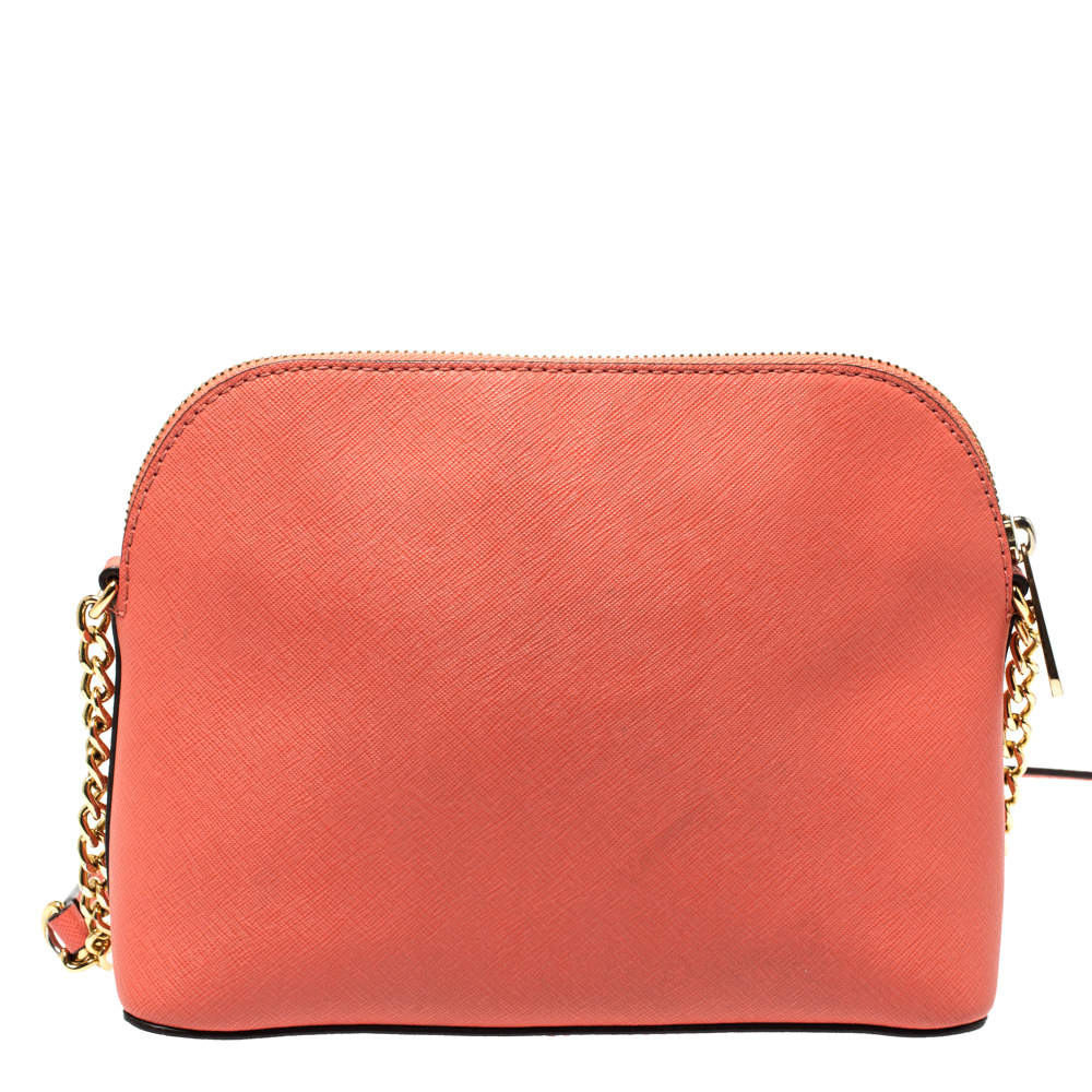 Michael Michael Kors Coral Orange Leather Emmy Cindy Crossbody Bag