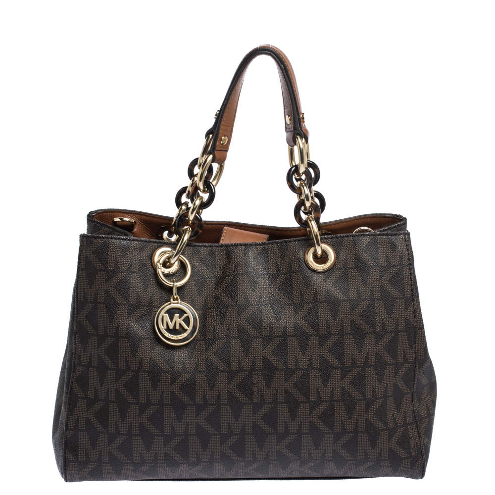 MICHAEL Michael Kors Brown Signature Coated Canvas Medium Cynthia Tote ...