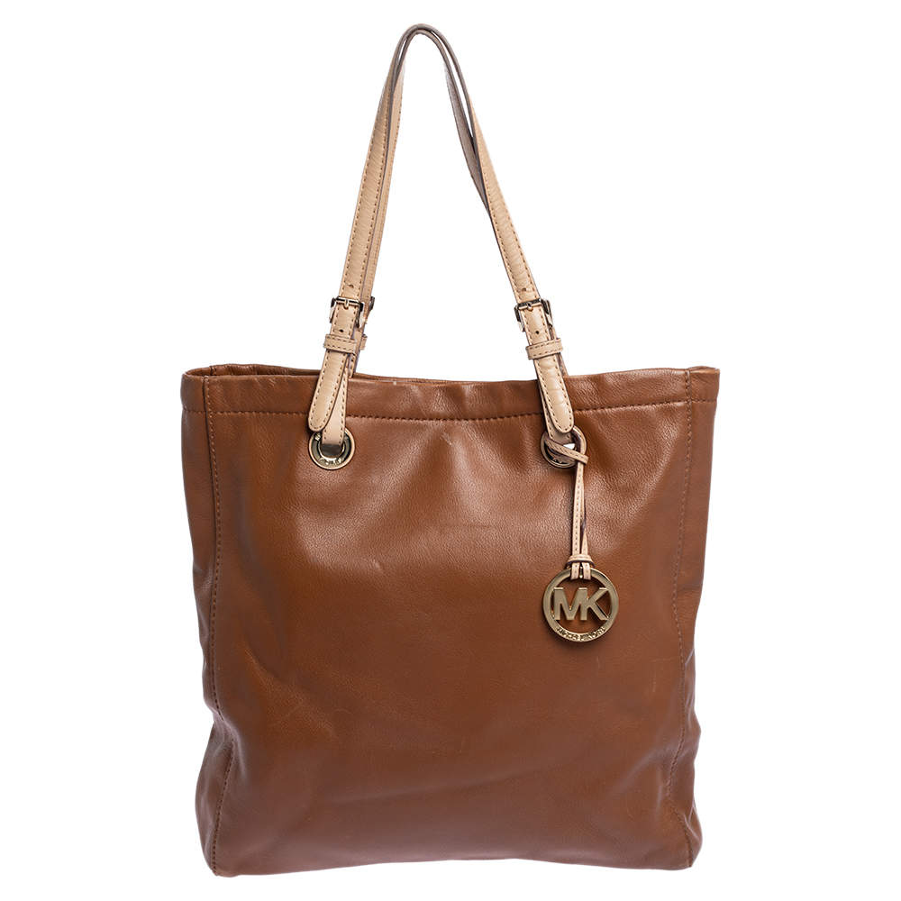 Pre Owned MICHAEL Michael Kors Brown Leather Jet Set North South Tote
