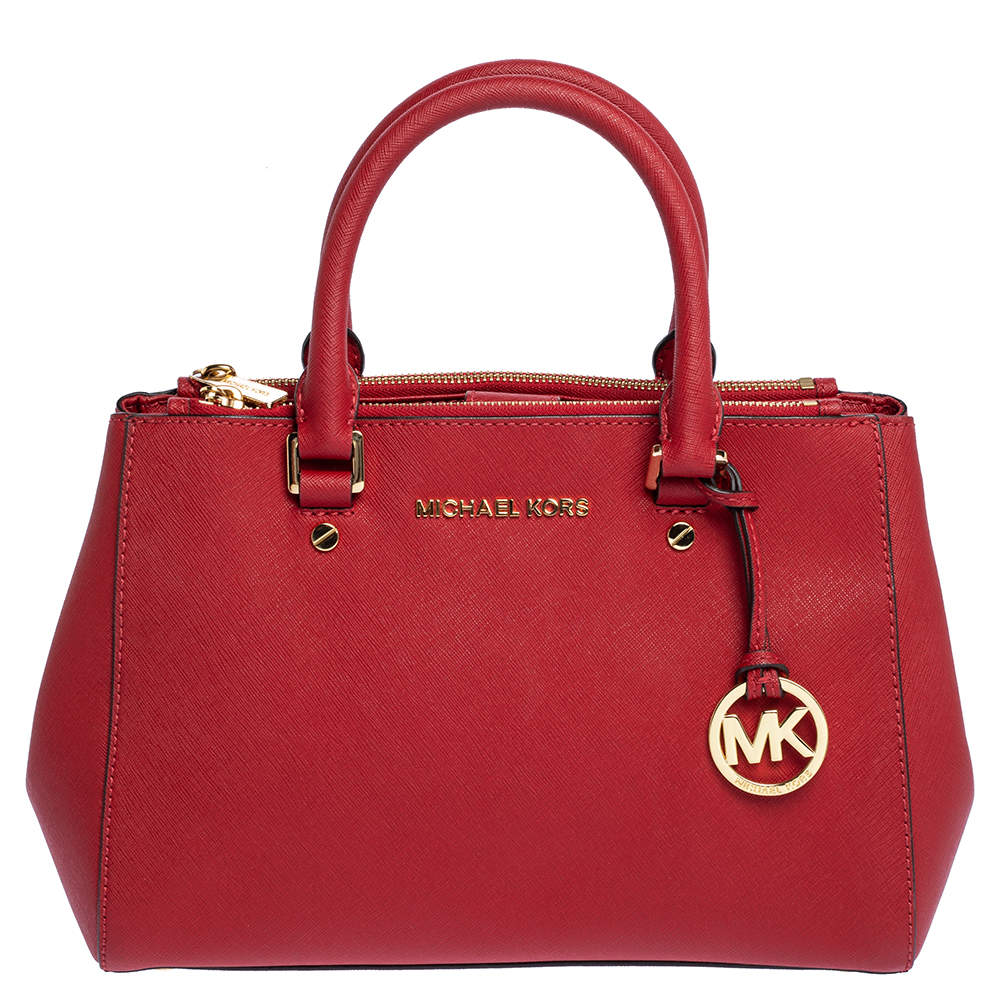 Pre Owned Michael Michael Kors Red Leather Sutton Tote