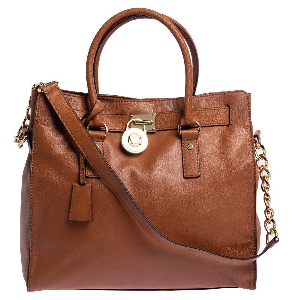 Pre Owned MICHAEL Michael Kors Brown Leather Large Hamilton North South Tote