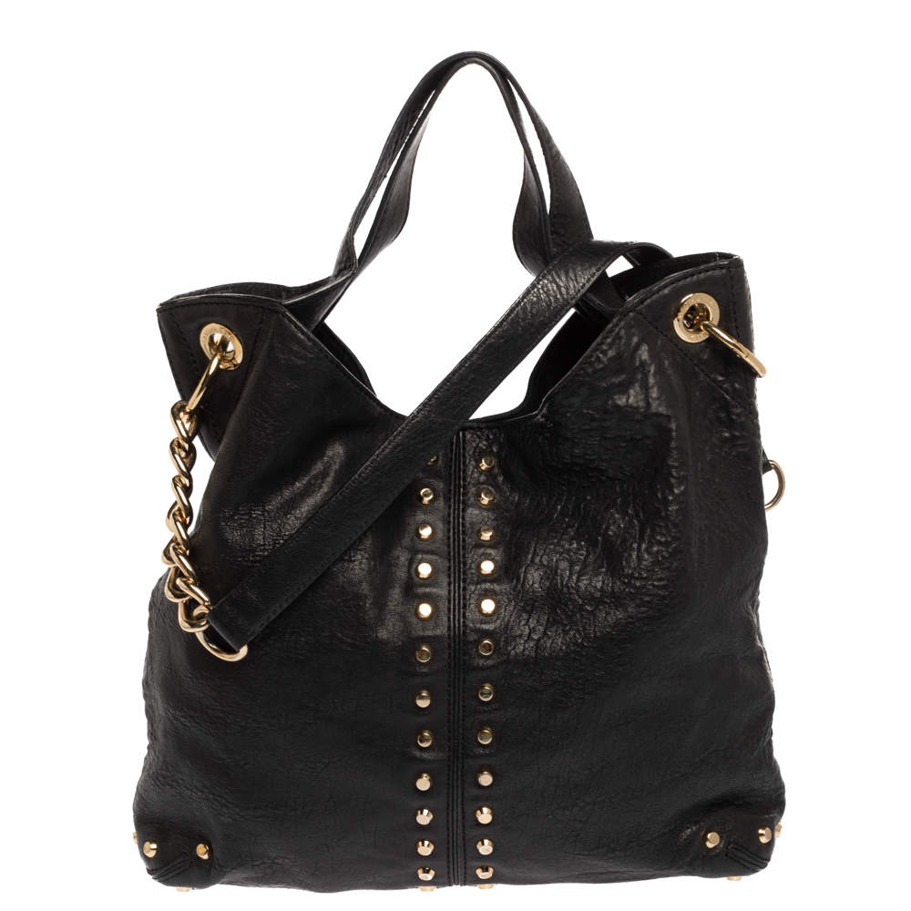 Pre Owned Michael Michael Kors Black Leather Studded Uptown Astor Hobo