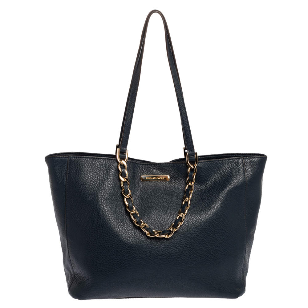 Pre Owned MICHAEL Michael Kors Blue Leather Double Handle Tote