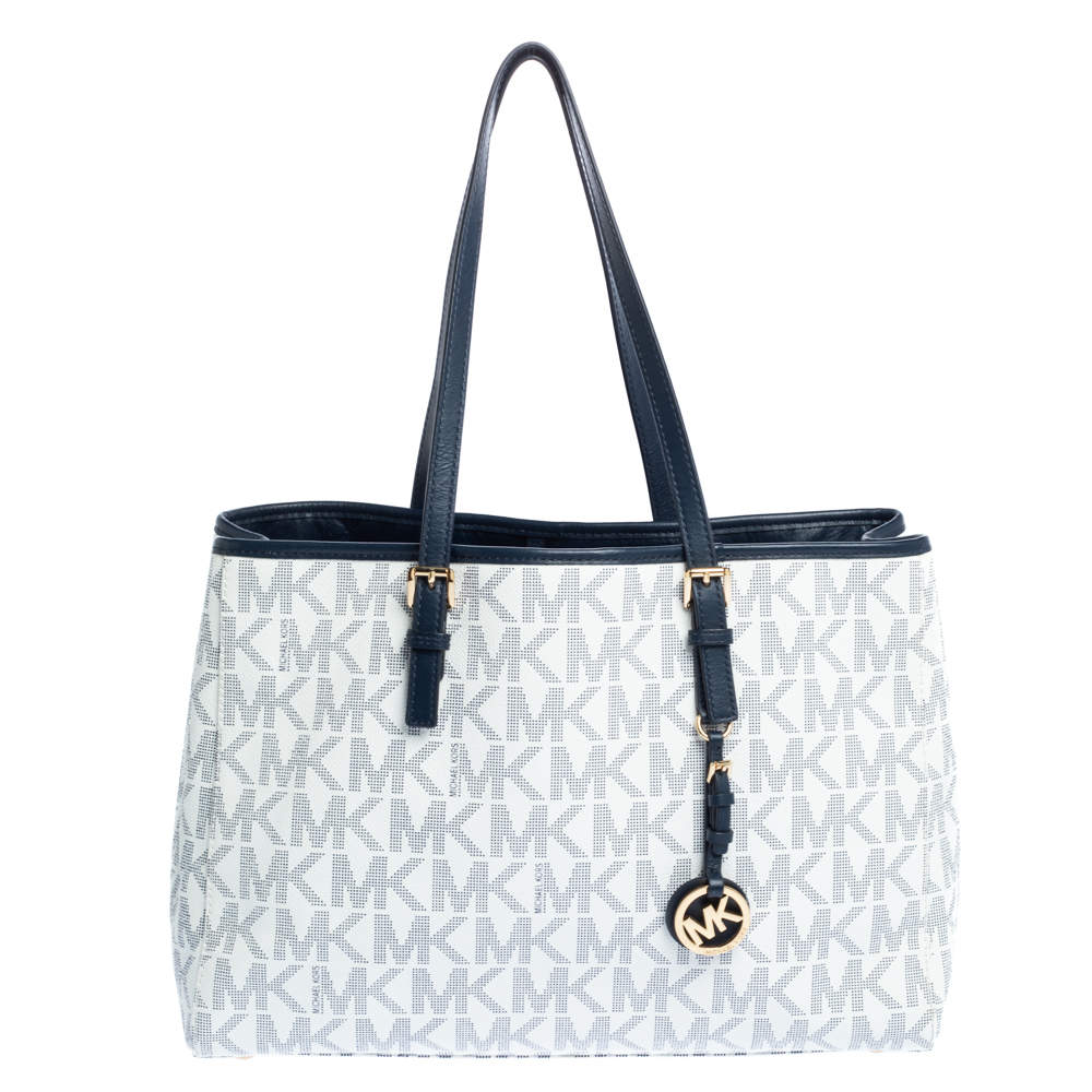 Michael Kors White/Blue Signature Coated Canvas and Leather Tote MICHAEL  Michael Kors | TLC