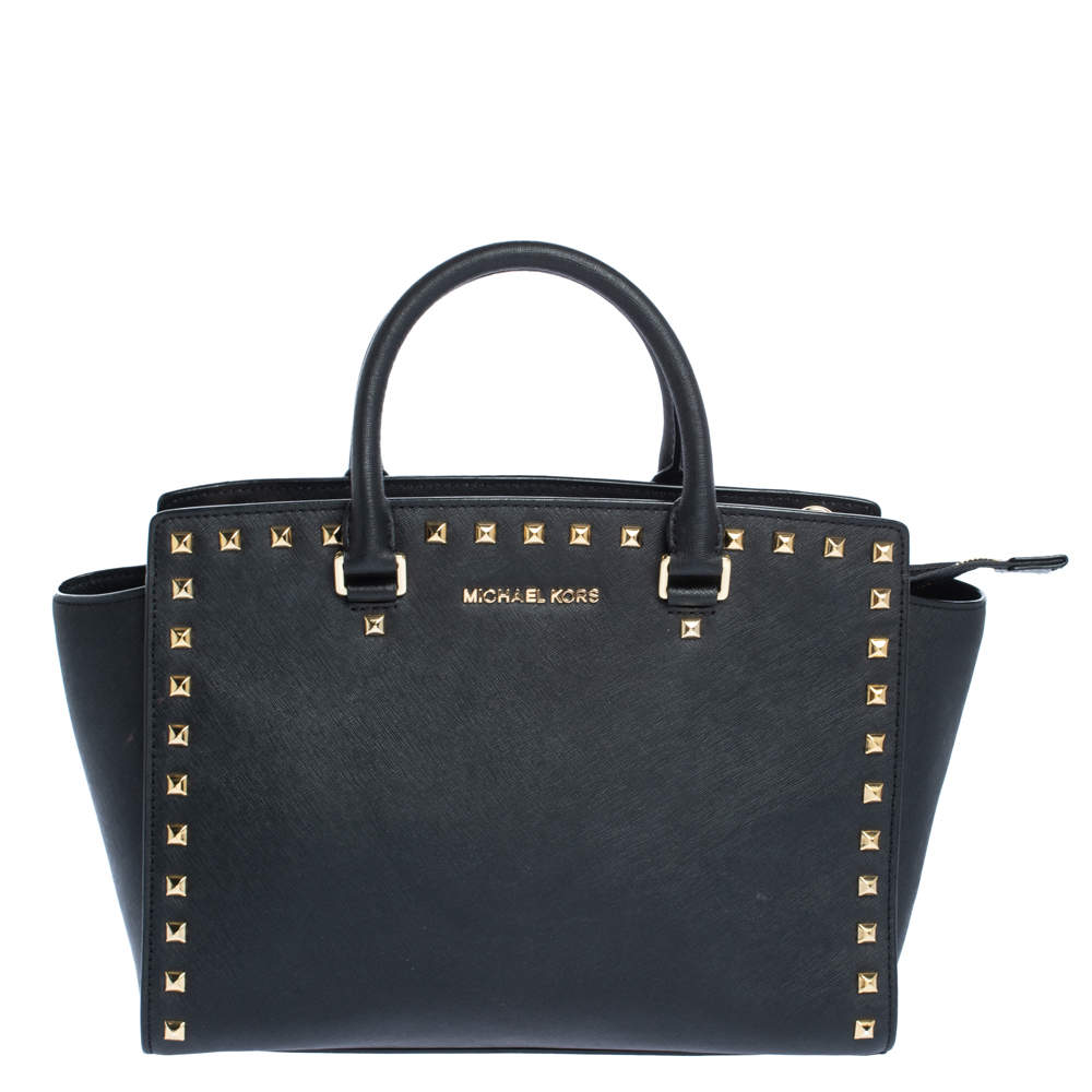 Pre Owned MICHAEL Michael Kors Black Leather Medium Selma Studded Tote
