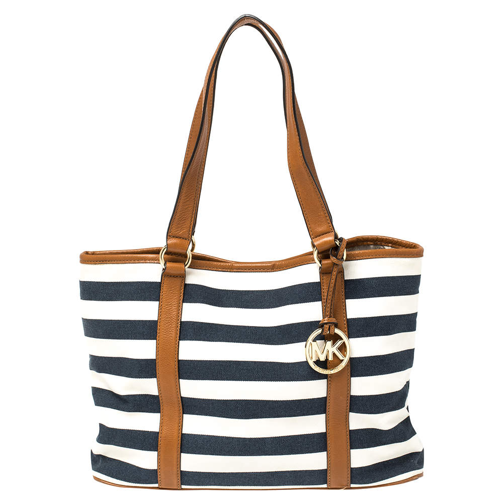 Michael Kors Tri Color Canvas and Leather Striped Tote MICHAEL Michael ...