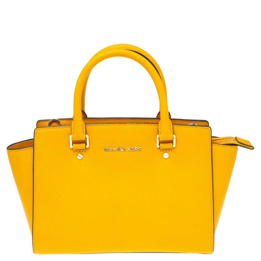 Pre Owned MICHAEL Michael Kors Mustard Leather Medium Selma Satchel