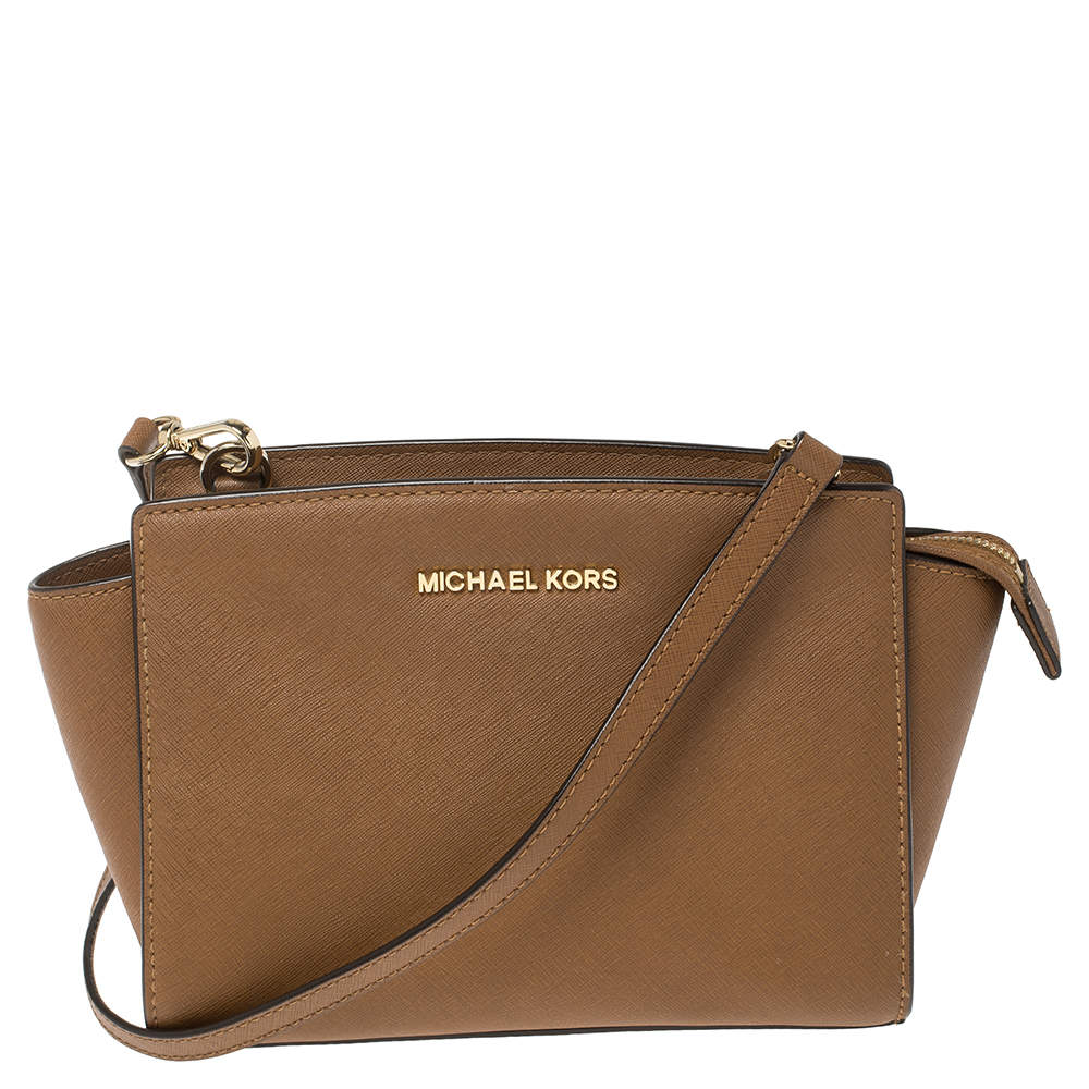 Pre Owned MICHAEL Michael Kors Tan Leather Medium Selma Crossbody Bag
