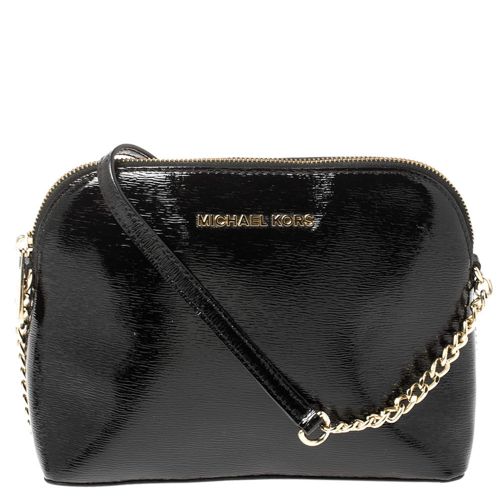 MICHAEL Michael Kors Black Textured Patent Leather Cindy Crossbody Bag