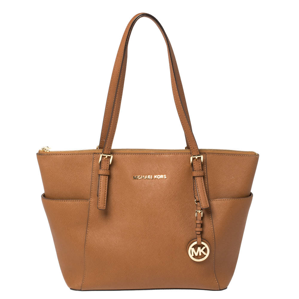 Pre Owned حقيبة يد مايكل مايكل كورس "جيت سيت" سحاب علوي متوسطة جلد بنية