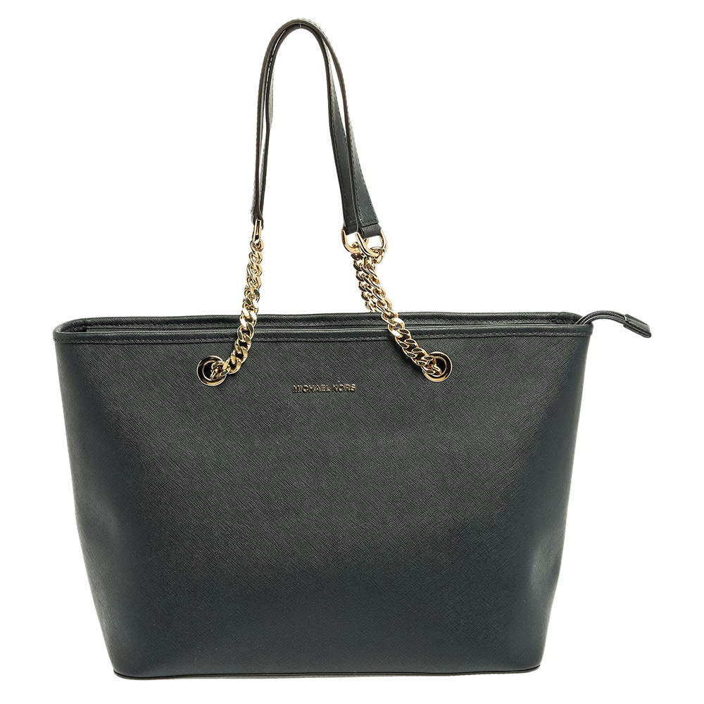 Pre Owned Michael Michael Kors Navy Blue Leather Jet Set Travel Tote