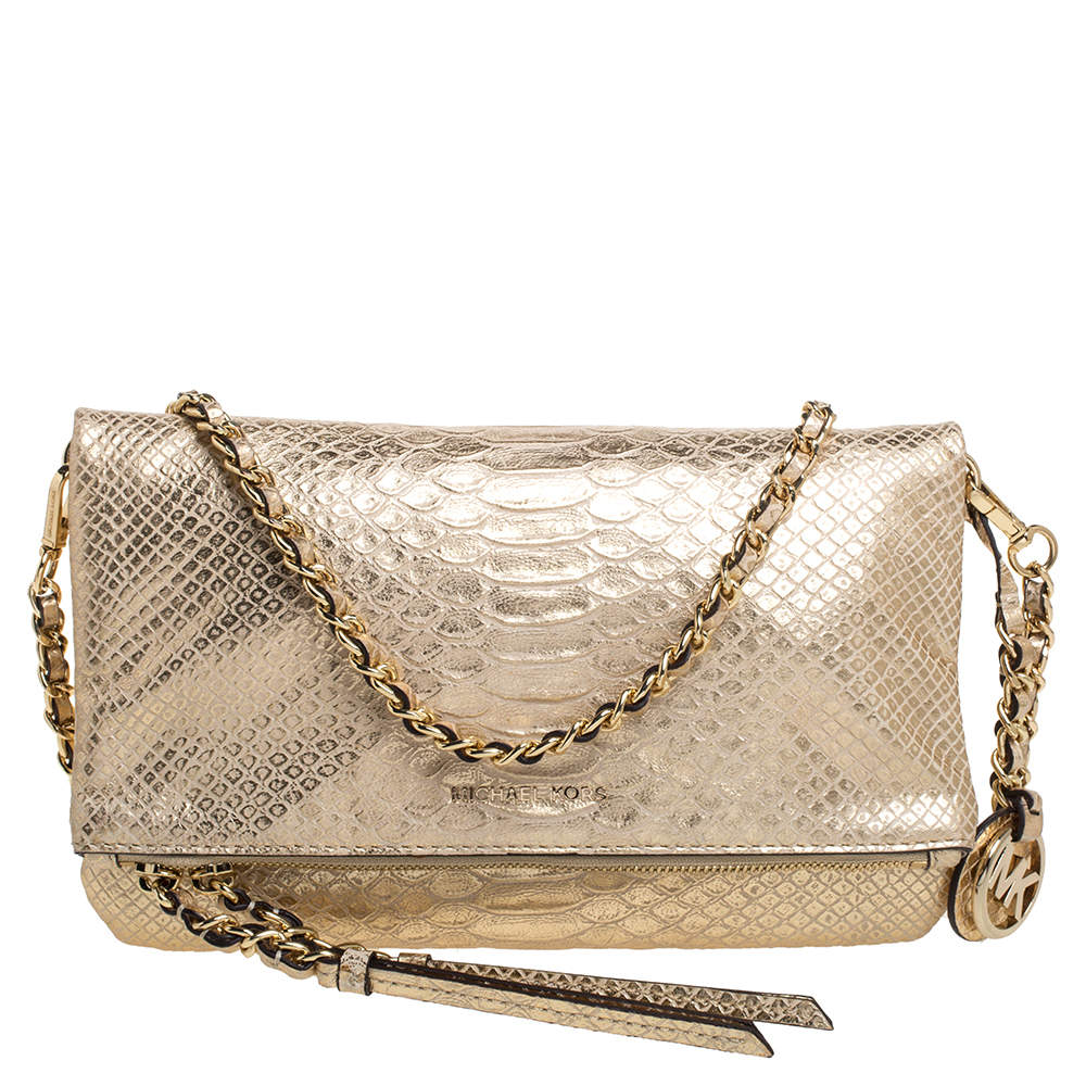 Pre Owned حقيبة كروس مايكل مايكل كورس كورينا جلد نقشة ثعبان ذهبية