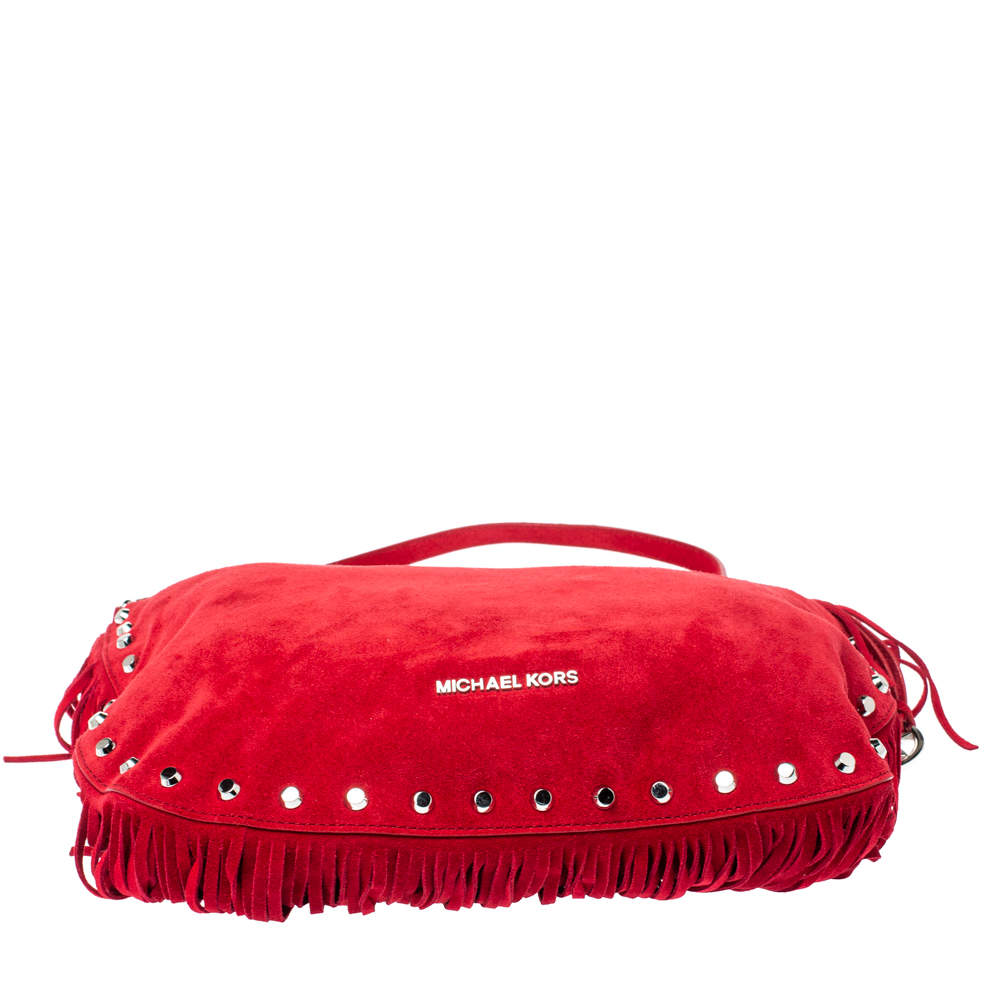 MICHAEL Michael Kors, Bags, Michael Kors Red Suede Fringe Rhea Crossbody