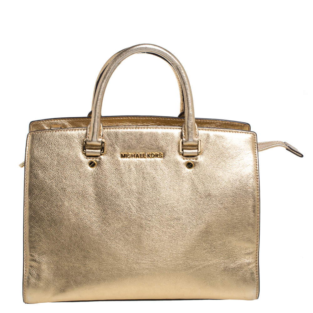 Pre Owned MICHAEL Michael Kors Metallic Gold Leather Selma Tote