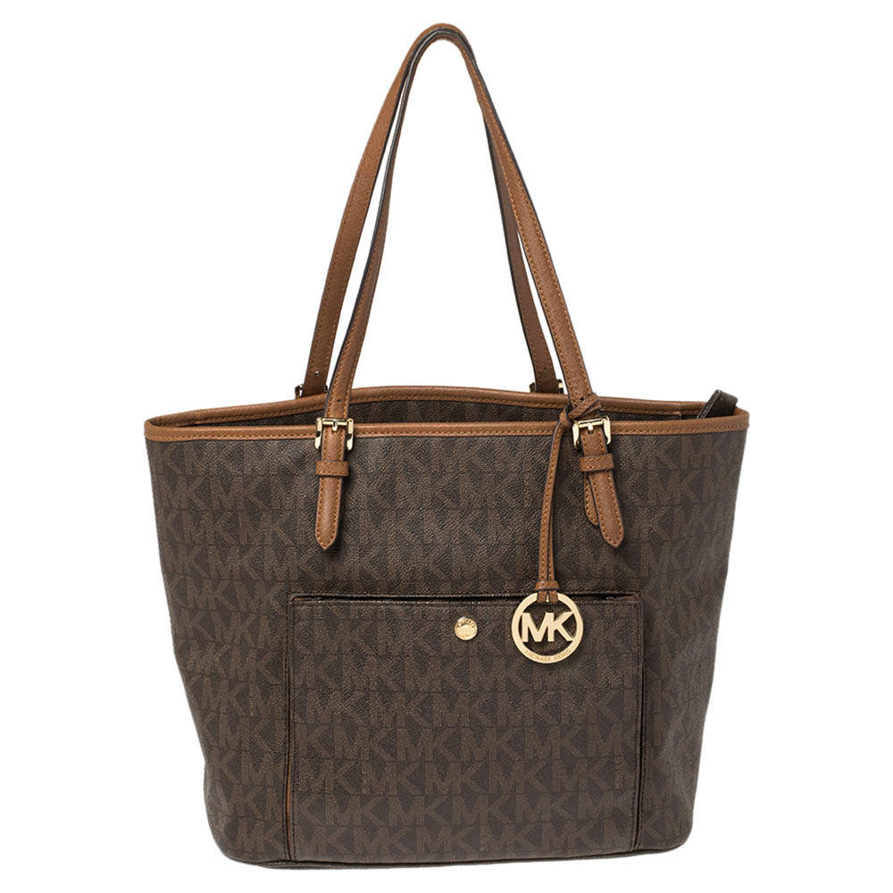 Pre Owned حقيبة مايكل مايكل كورس شيارا كانفاس بني داكن بالشعار