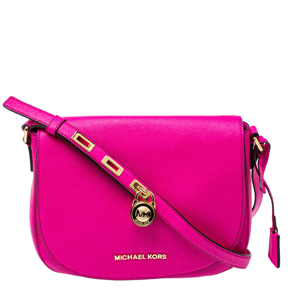 Pre Owned حقيبة كتف مايكل مايكل كورس هاميلتون كبيرة جلد فوشيا 