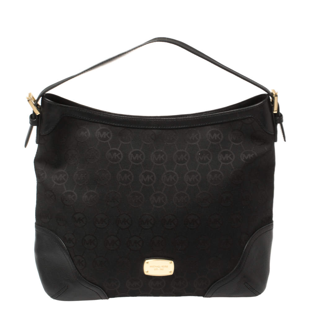 Pre Owned MICHAEL Michael Kors Black Signature Canvas and Leather Millbrook Hobo