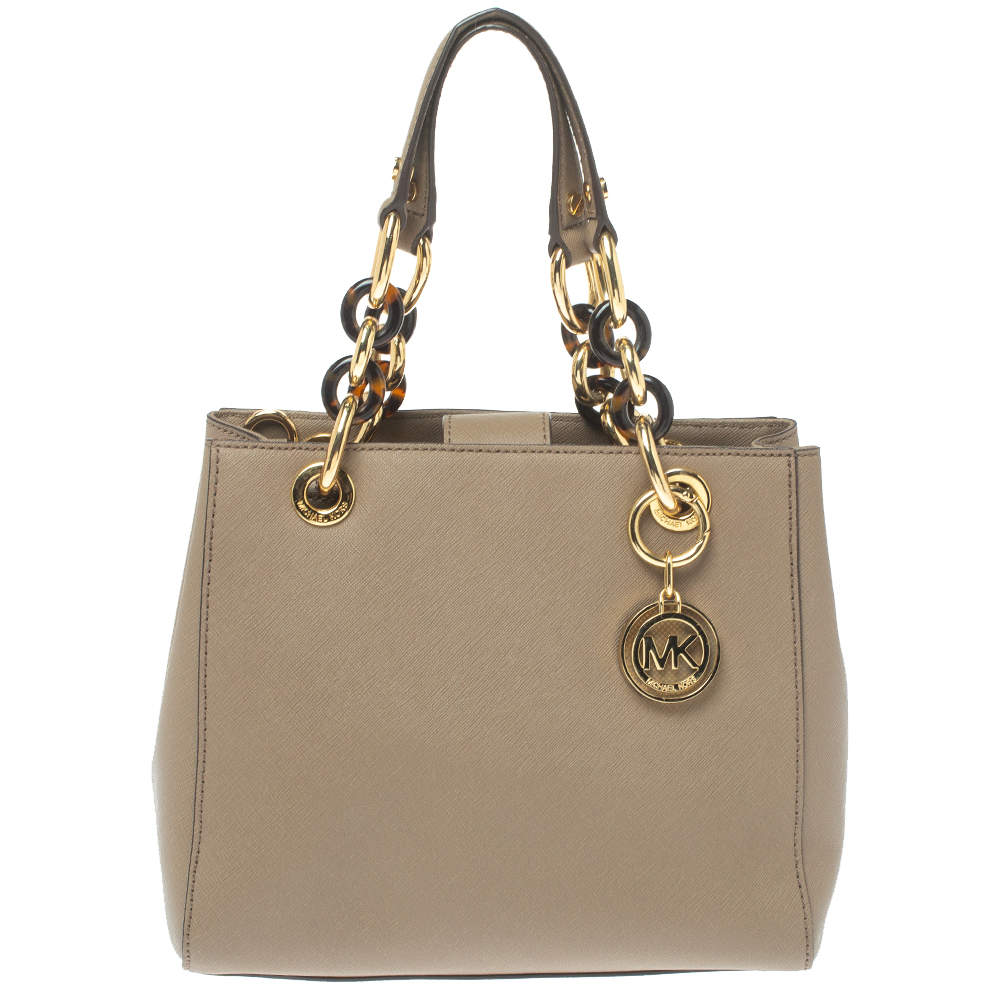 Pre Owned MICHAEL Michael Kors Beige Leather Small Cynthia Tote