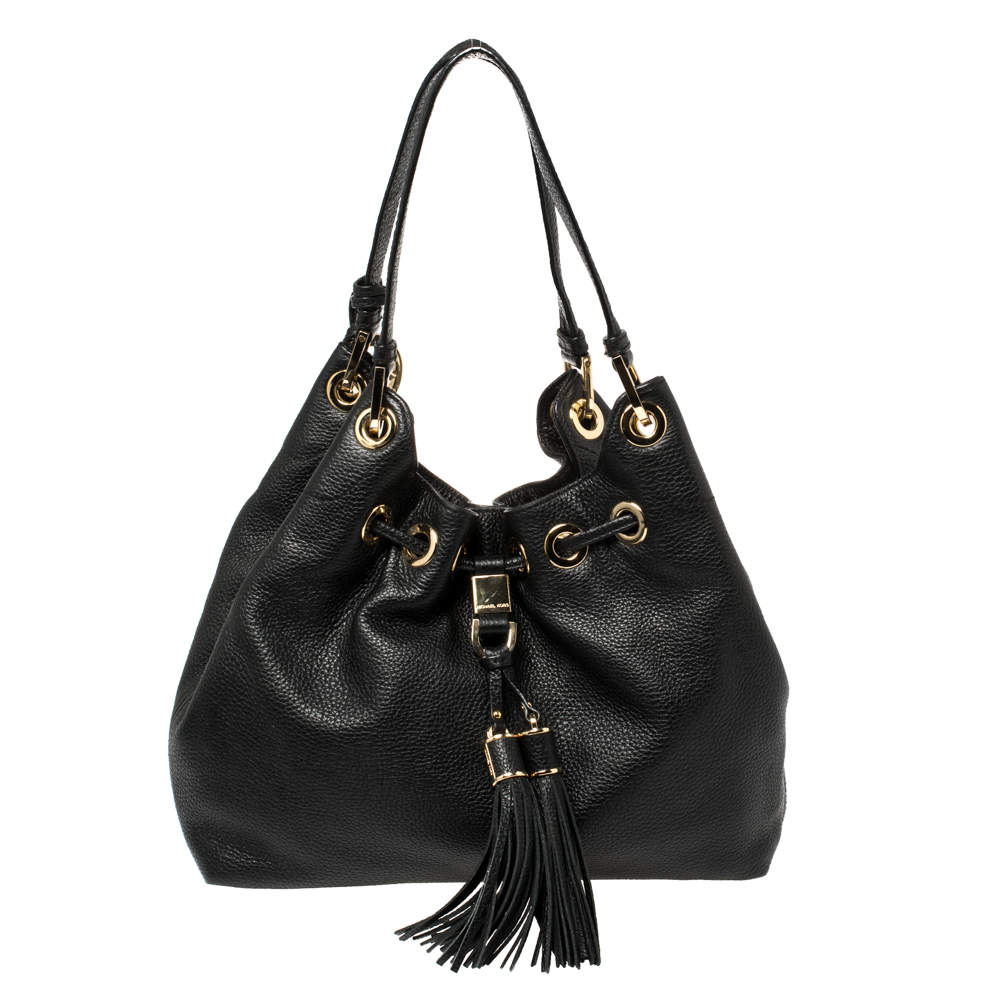 مملوكة مسبقًا MICHAEL Michael Kors Black Leather Camden Drawstring Hobo