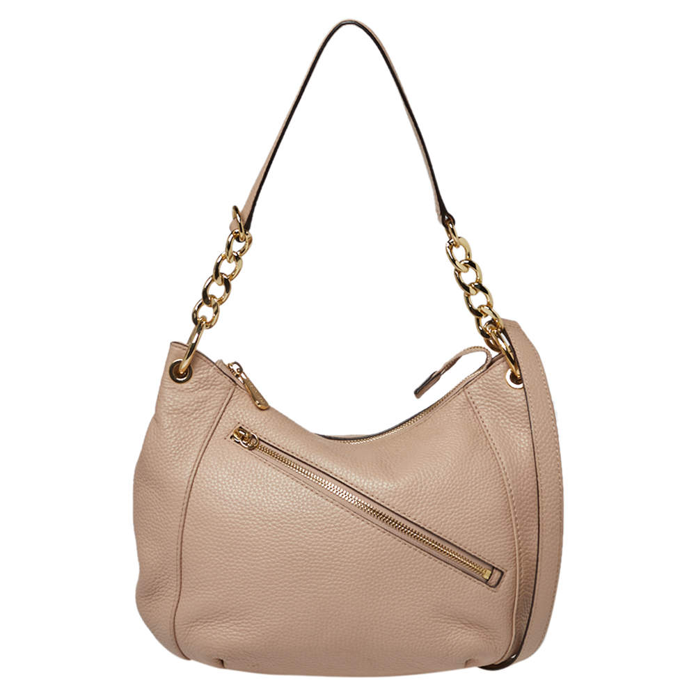 Pre Owned MICHAEL Michael Kors Beige Grained Leather Shoulder Bag