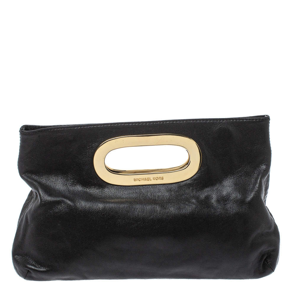 مملوكة مسبقًا MICHAEL Michael Kors Black Leather Berkley Clutch