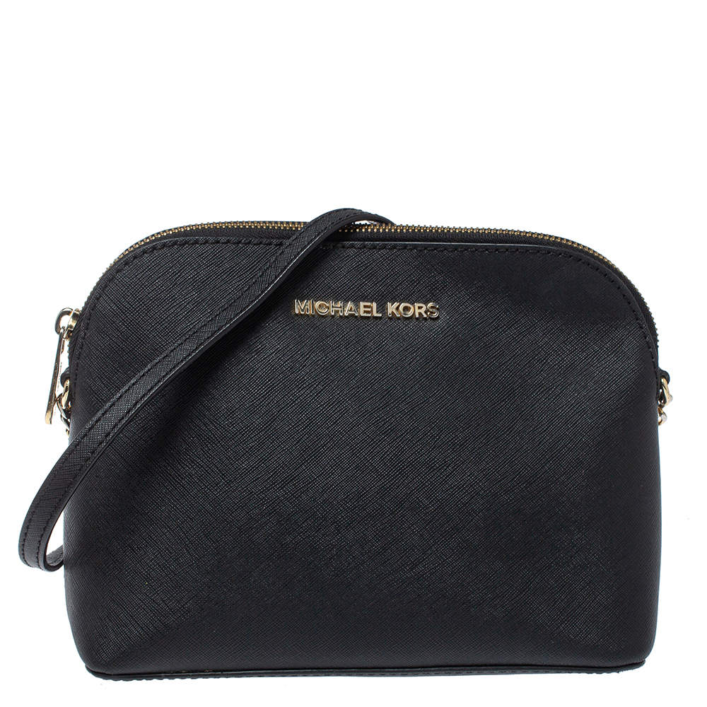 MICHAEL Michael Kors Black Leather Medium Cindy Dome Crossbody Bag