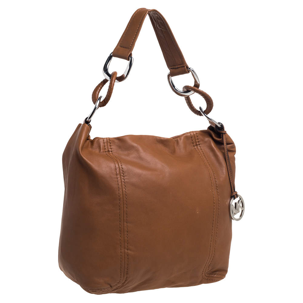 michael kors brown leather hobo bag