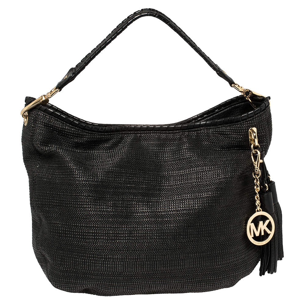 Pre Owned حقيبة مايكل مايكل كورس بينيت قش أسود وجلد