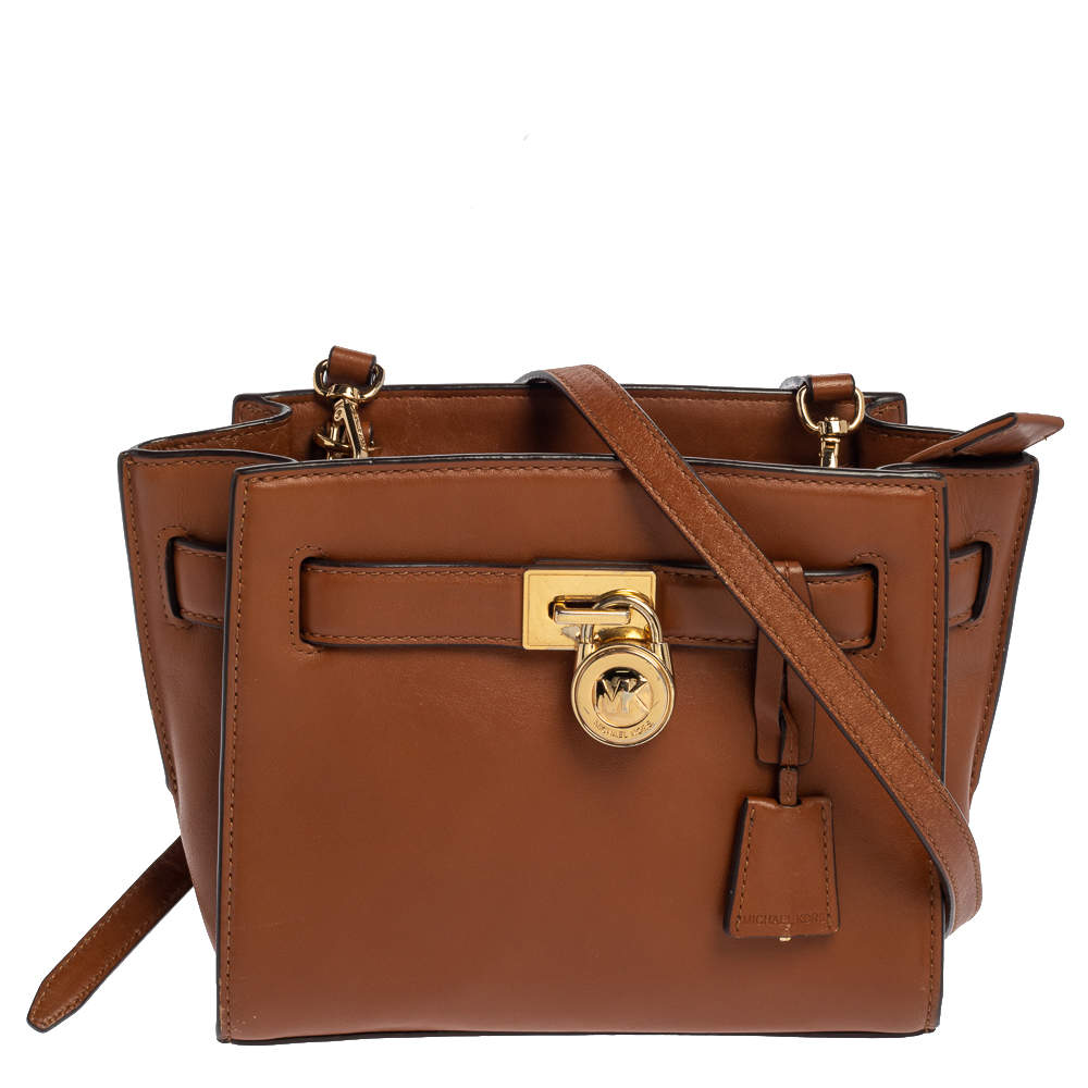 Pre Owned MICHAEL Michael Kors Brown Leather Hamilton Crossbody Bag