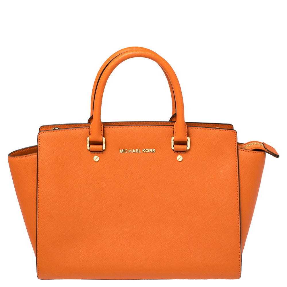 مملوكة مسبقًا Michael Kors Orange Saffiano Leather Medium Selma Tote