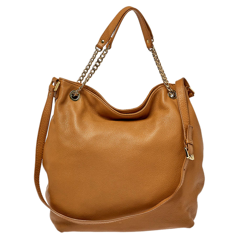 Pre Owned MICHAEL Michael Kors Tan Grained Leather Jet Set Chain Hobo
