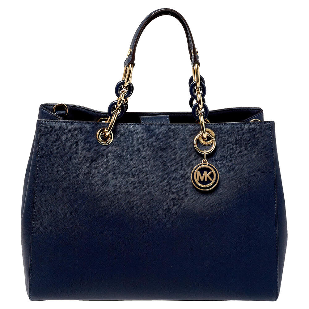 MICHAEL Michael Kors Navy Blue Leather Large Cynthia Tote