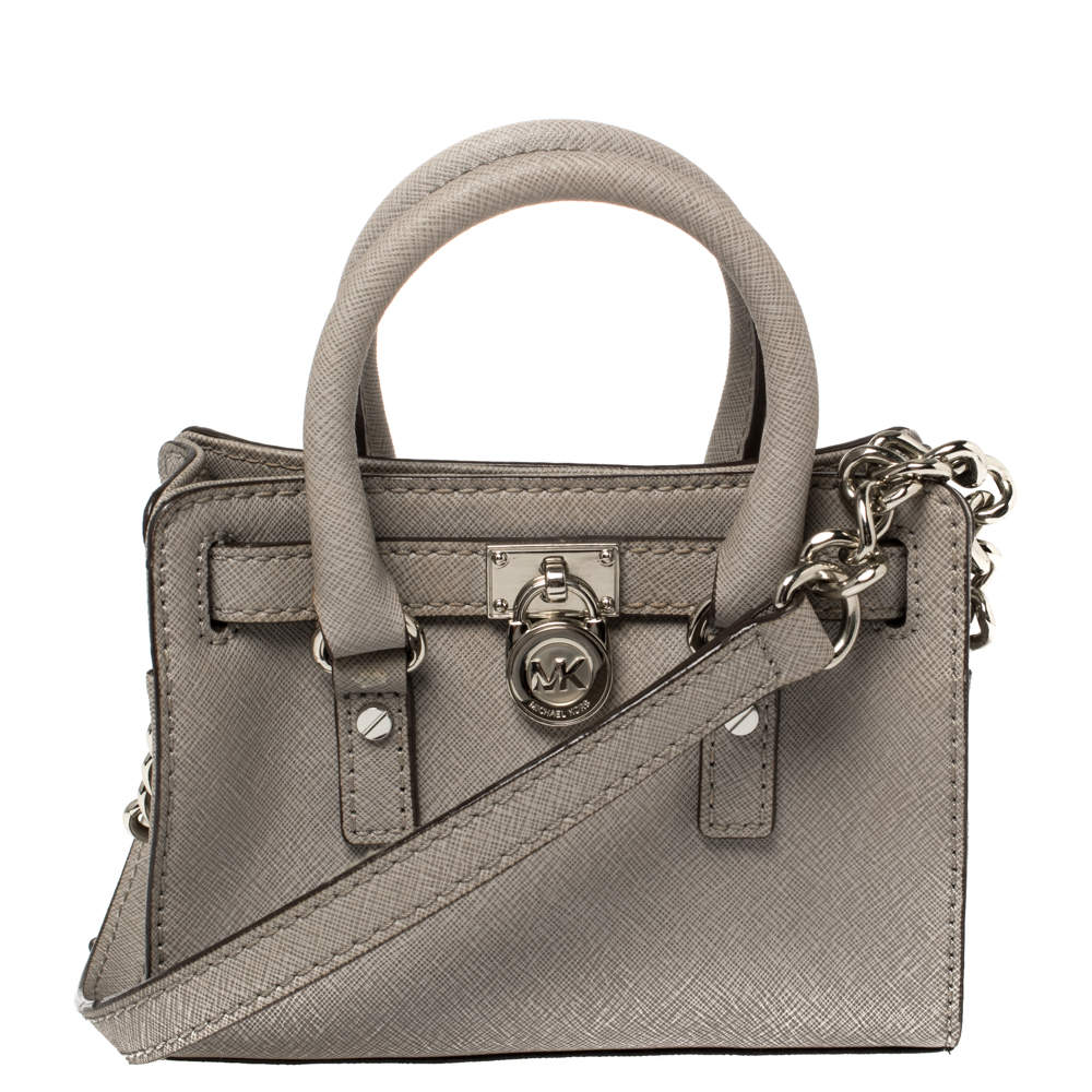 Pre Owned MICHAEL Michael Kors Grey Leather Mini Hamilton Crossbody Bag