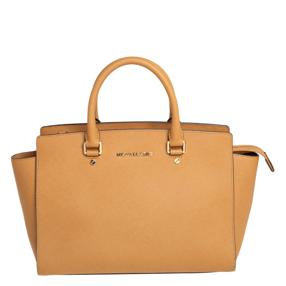 Pre Owned MICHAEL Michael Kors Tan Saffiano Leather Large Selma Tote