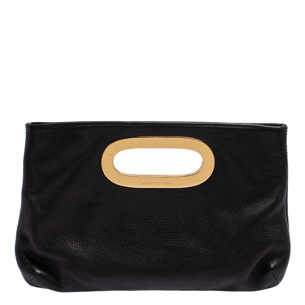مملوكة مسبقًا MICHAEL Michael Kors Black Pebbled Leather Berkley Clutch